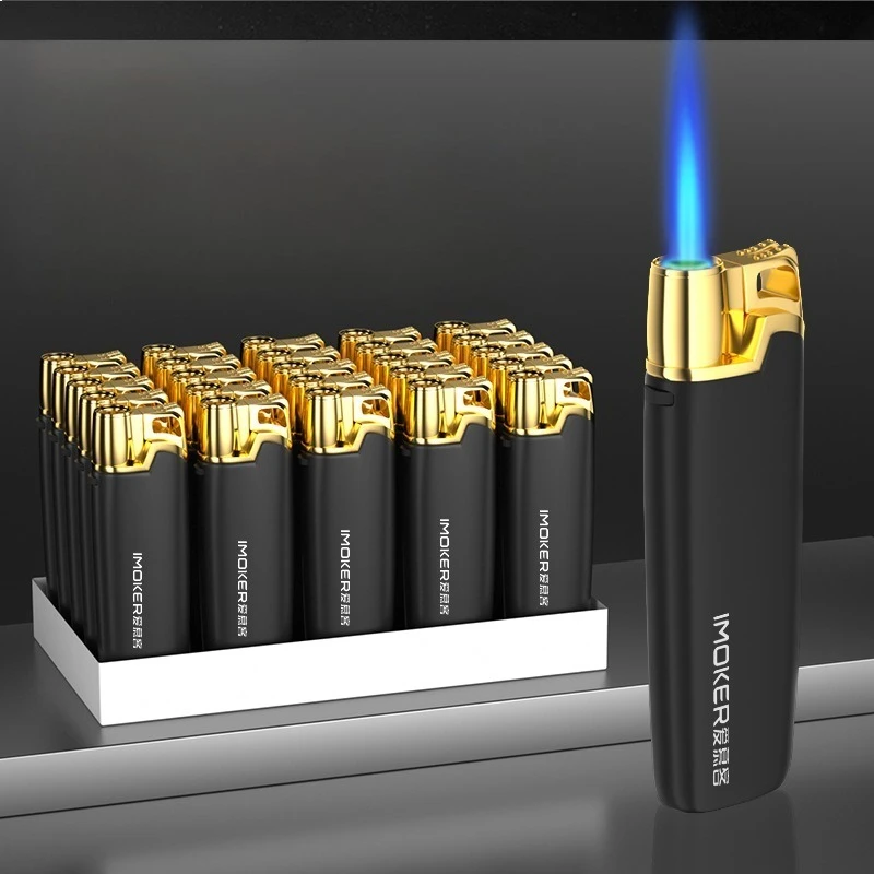 

Ветрозащитная металлическая зажигалка с синим пламенем, черное золото, толстая взрывозащищенная бытовая зажигалка для супермаркета, оптовая продажа, мужская гаджет