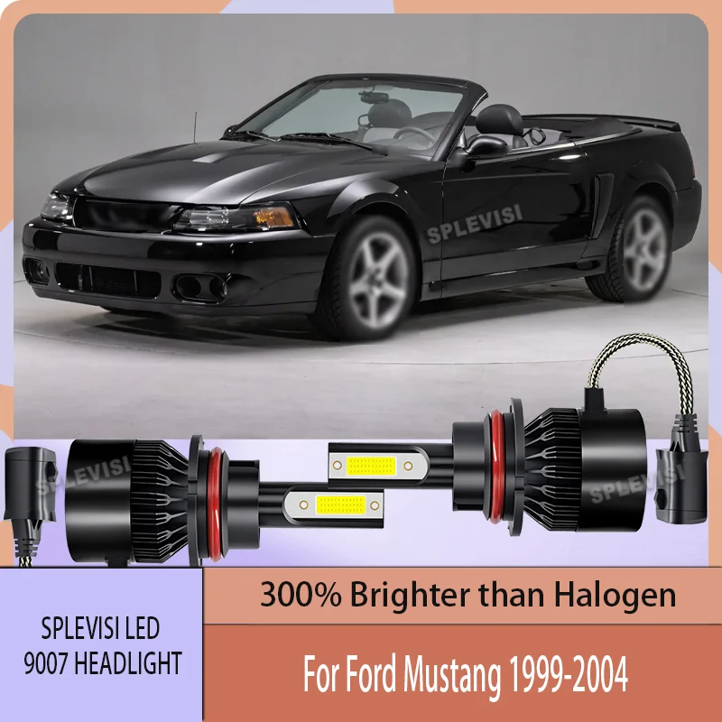 

60W 9007 LED Headlight Replacement Fan Cooling 300% Brighter than Halogen 6000k For Ford Mustang 1999 2000 2001 2002 2003 2004
