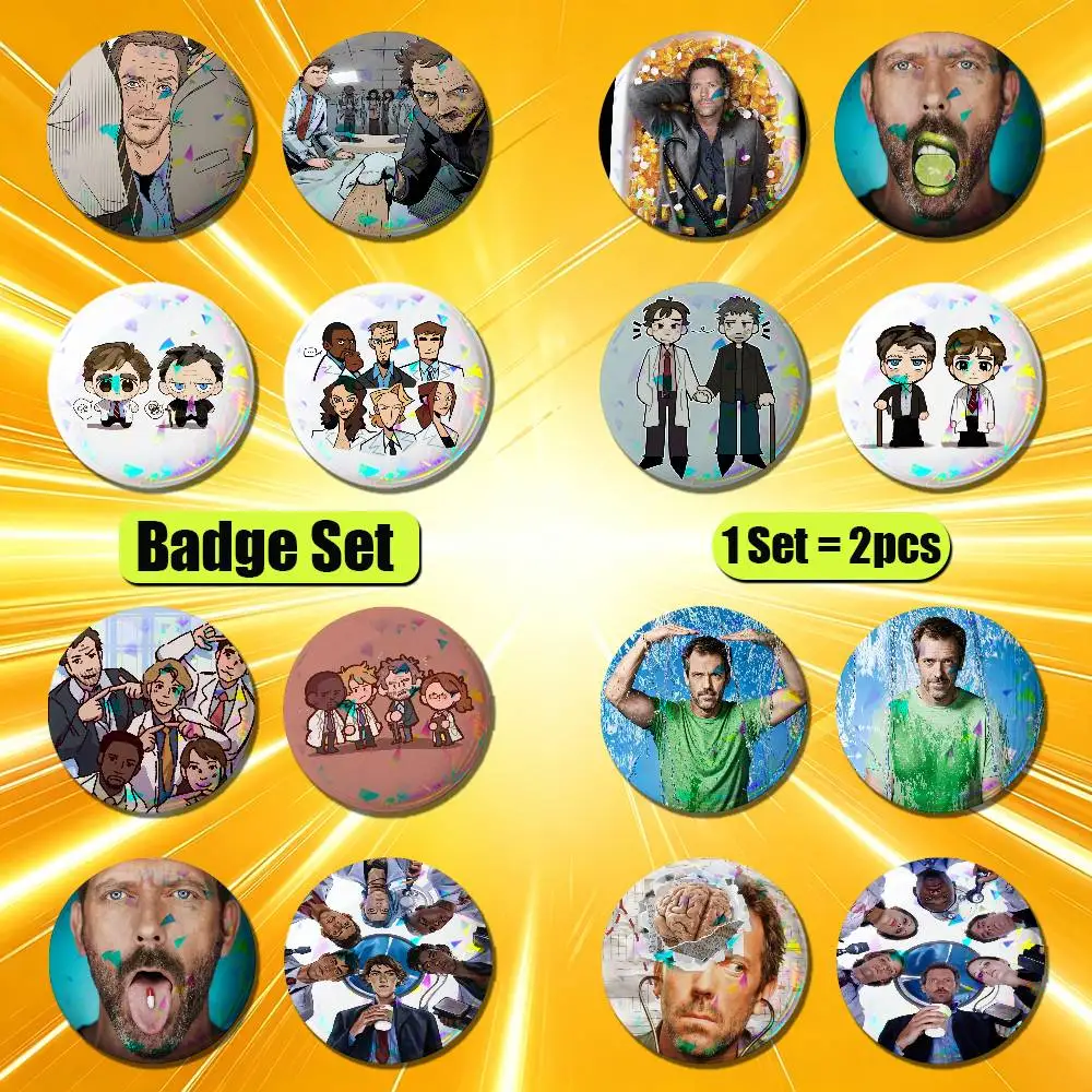 For TV Show House Badge Round Pin Button Brooch Trinket Fans Collection Gift Custom Cosplay 2PCS Set