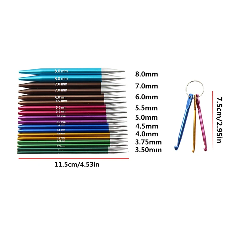 9Pairs Multicolor Aluminum Interchangeable Crochet Needles Circular Knitting Needles Set Tools Weaving Yarn Knitting Accessories