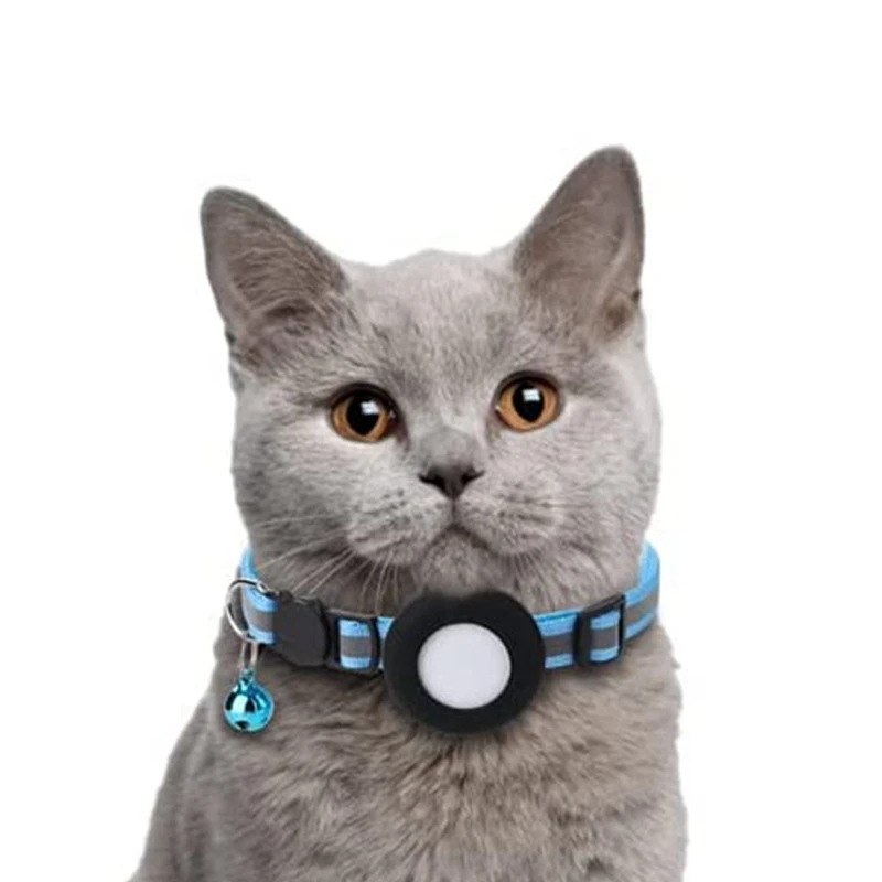 RISE-Suporte Collar Cat para Air Tag, Compatível com Apple Airtag, GPS Tracker, Pack 4, Capa, Preto e Azul