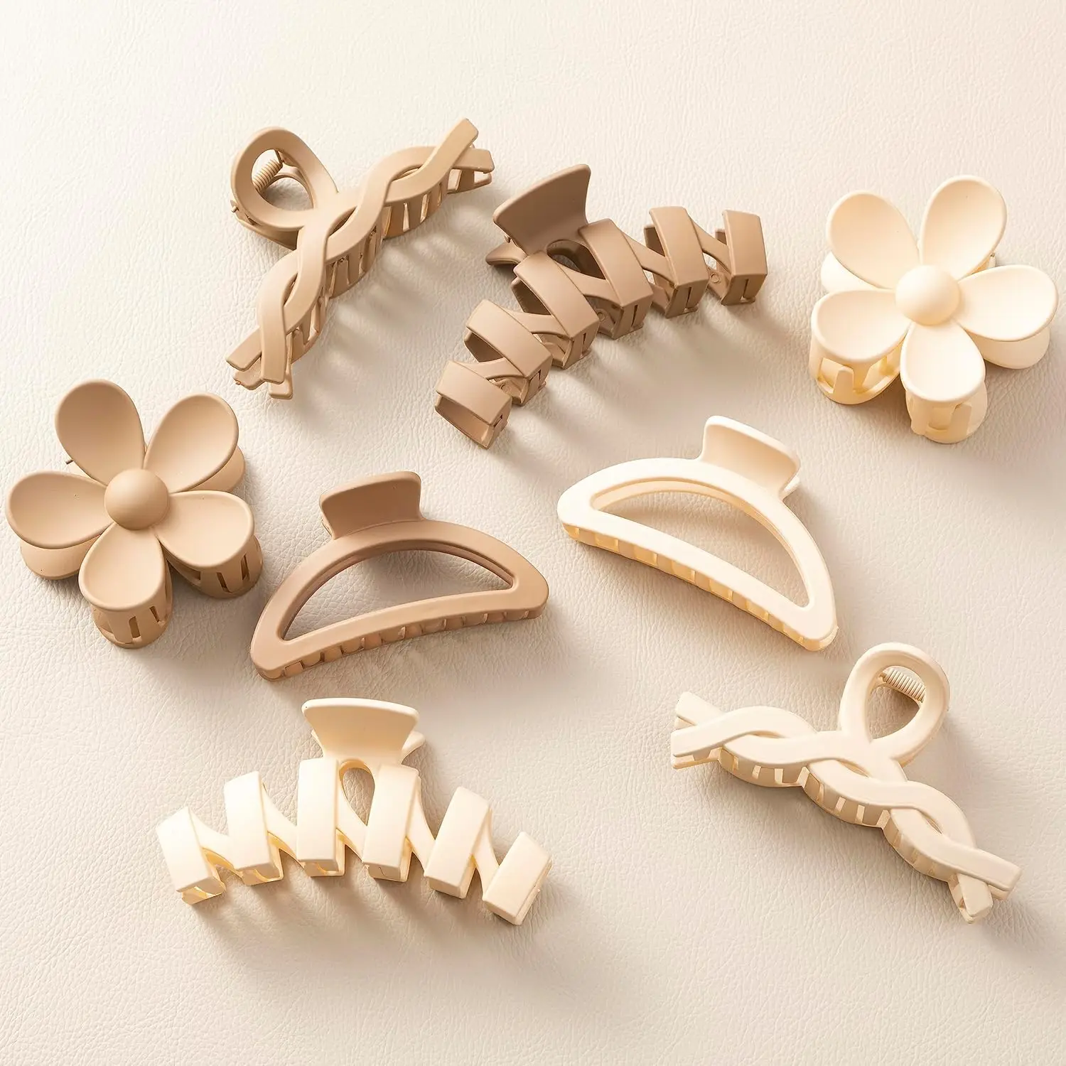 

8-Piece Hair Claw Clip Set for Women, Non-Slip Flower Design in Neutral Colors, Ideal for Thick Hair