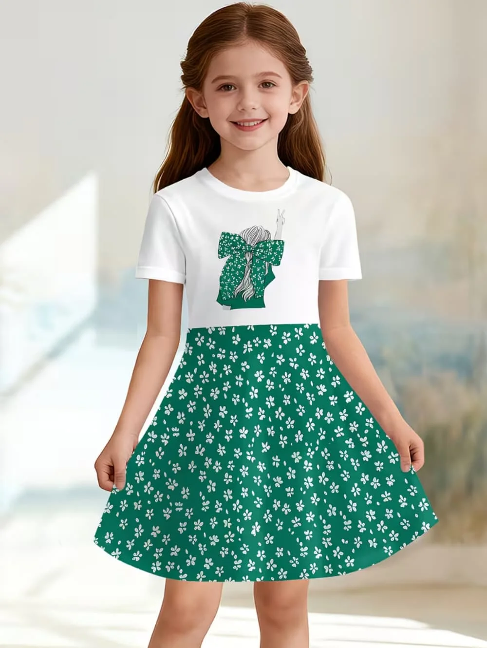 Summer Girl Dress Fake Two Piece Short Sleeve Dress for Girls Floral Skirt  Daily Casual Cute Round Neck T-Shirt Princess Dresses - AliExpress 1501
