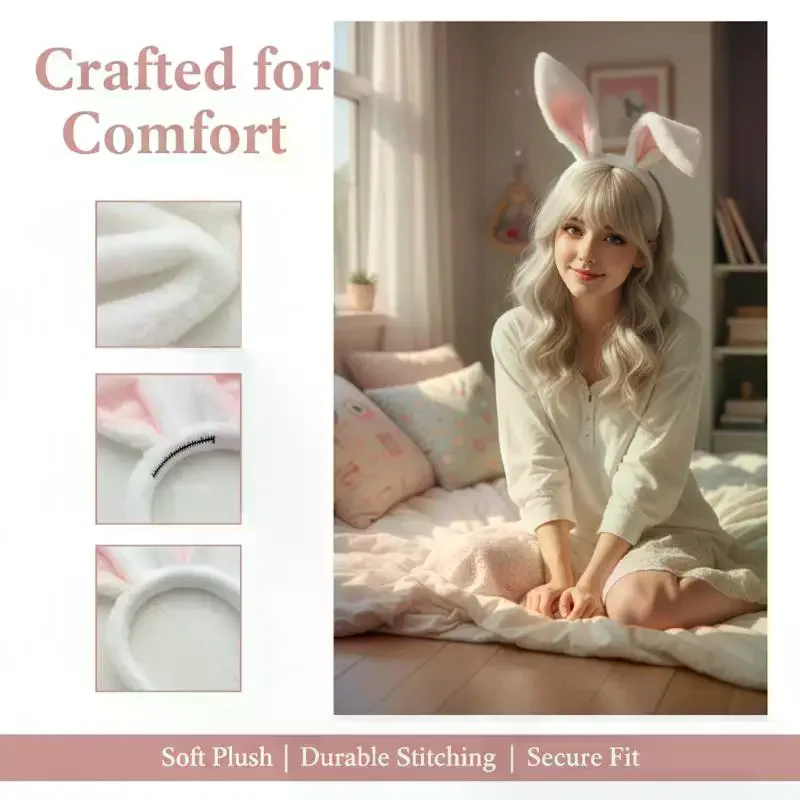 1Pcs Faux Fur Bunny Headwear Animal Rabbit Ears Plush Hairband Party Cosplay Costume Accessories view 3