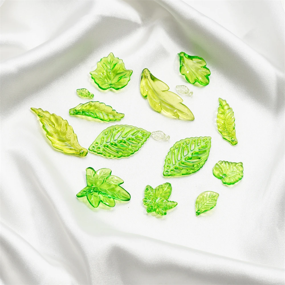 10/20/30/50/100pcs Acrylic Green Leaf Charms Leaves Beads Pendants for DIY Necklace Bracelet Earrings Jewelry Making Accessories