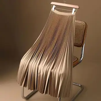 女士復古中長裙 寬彈性腰帶 高腰褶皺A字裙 夏季純色光滑緞面長裙 8 最佳銷售 緞面長裙 - №3