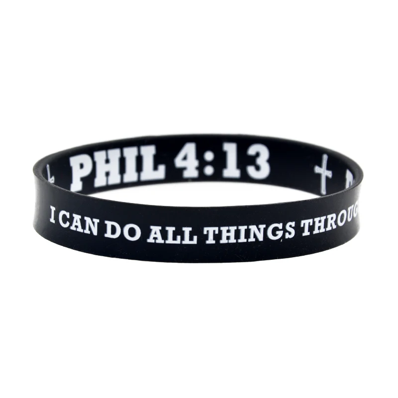 50 Pcs PHIL 4:13 Silicone Wristband Jesus Bracelet Says I can do all things through Christ Who Strengthens me