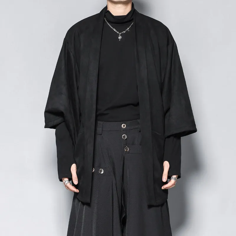 Deerskin Velvet Long Robe Cardigan Men's Spring and Autumn Idle Style Loose Shoulder Open-Front Jacket Casual Jacket