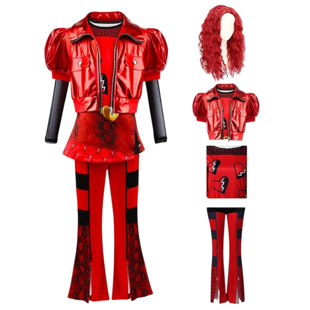 Girl Rise of Red Costume with Jacket Top Pants and Wig Bridget Costume for Halloween Birthday Party