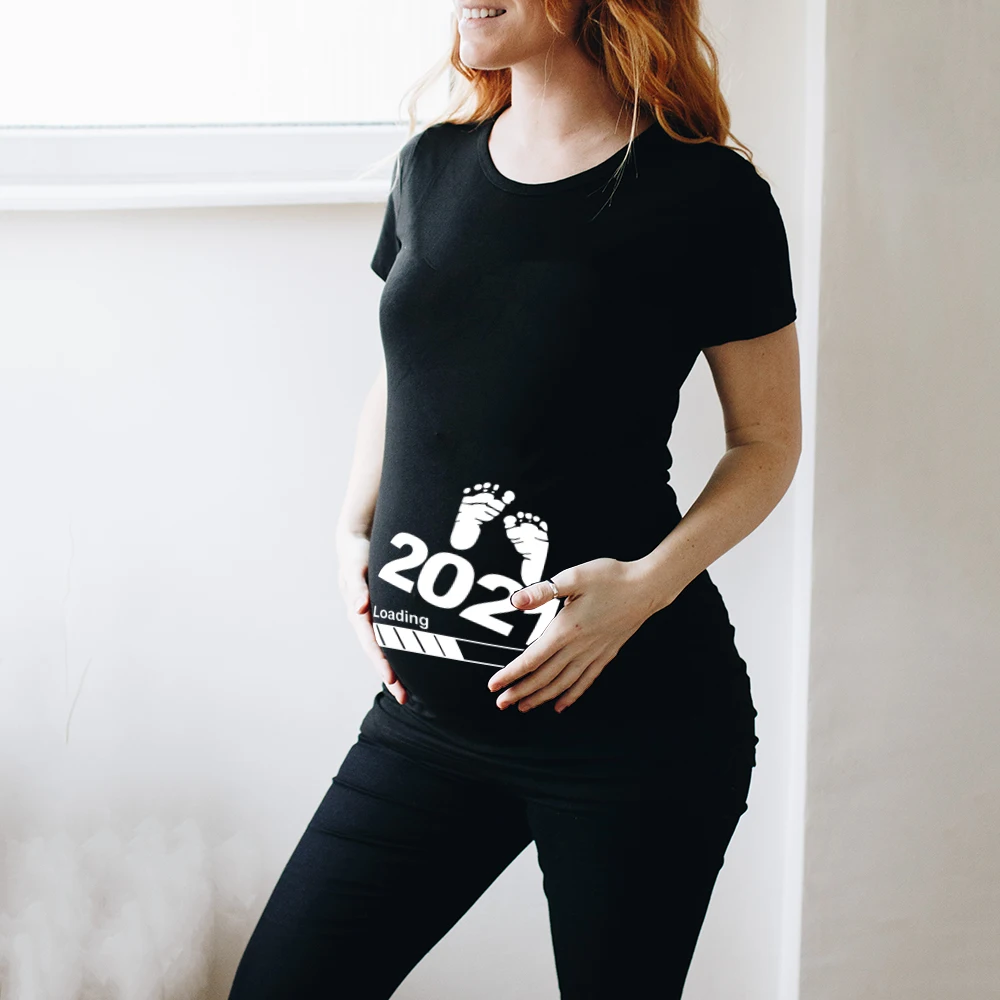 Zipper Baby Loading Women Pregnant Funny T Shirt Girl Maternity Pregnancy Announcement Shirt New Mom ClothesDrop Ship