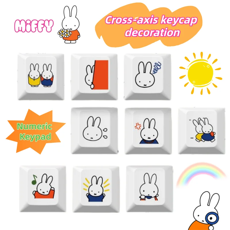 New Miffy rabbit cartoon cute keycap creative personality opaque pbt cross shaft mechanical keycap height keyboard decoration