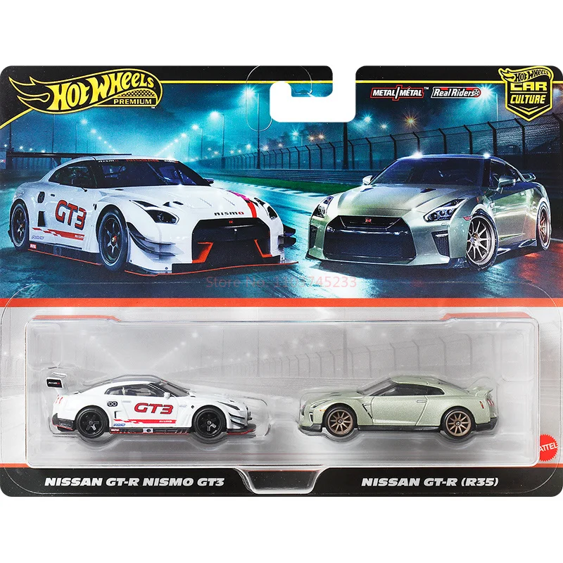 Mattel Hot Wheels Premium Car Culture HBL96 2-Pack Nissan GT-R Nismo GT3 Nissan GT-R R35 1/64 Scale Diecast Car Model Collection
