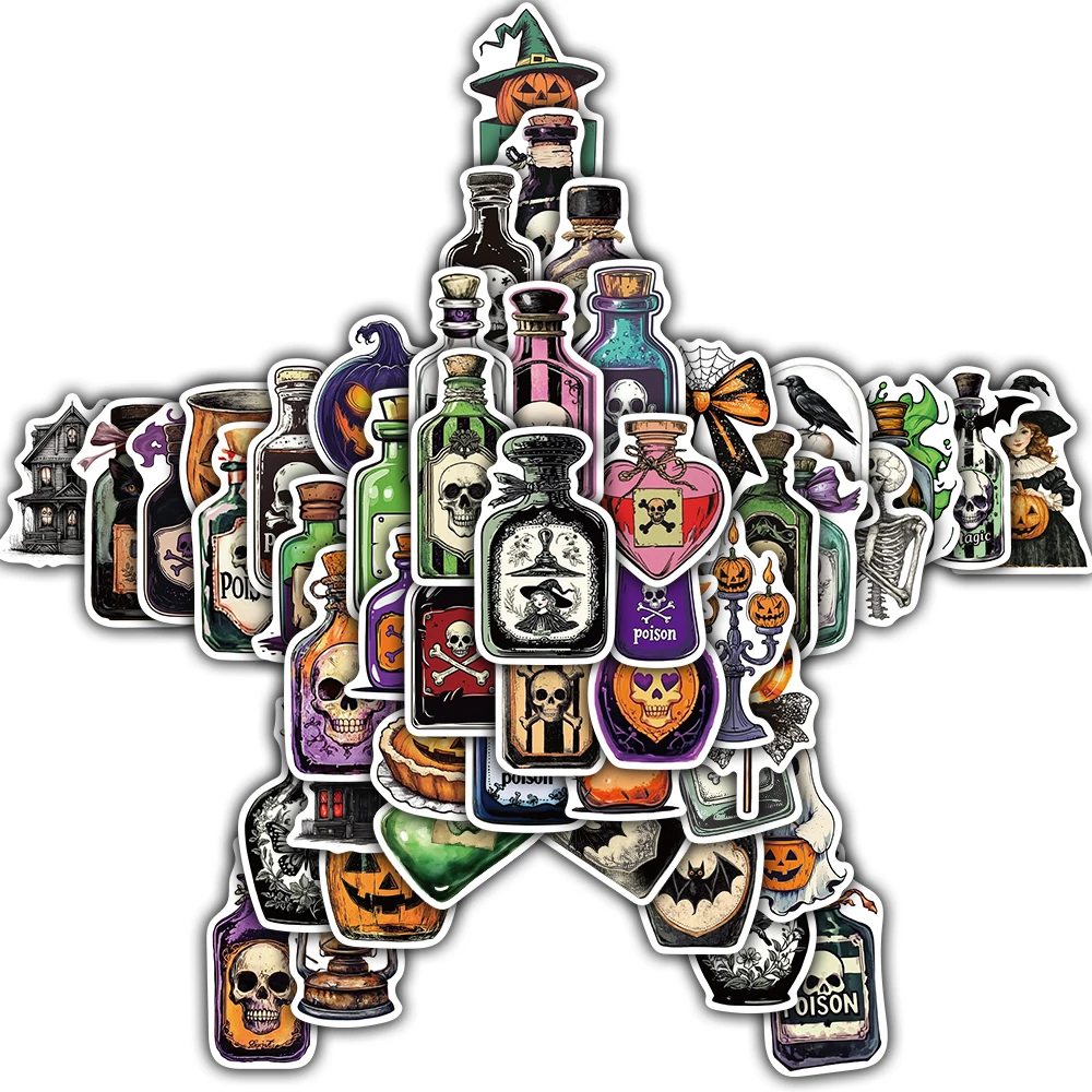 50/100PCS Halloween Medicated Water Bottle Sticker Coffee Aesthetic Skateboard Laptop Coffee Wall Room Bar Decals Sticker ﻿