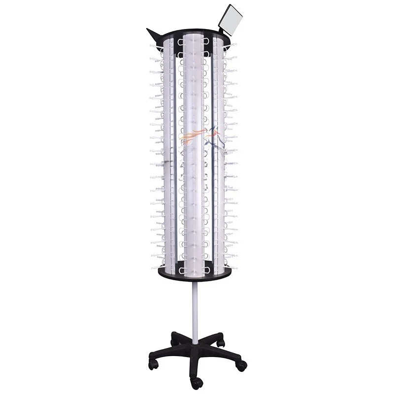 Silver-white floor-to-ceiling glasses display stand, creative rotating optical store display stand
