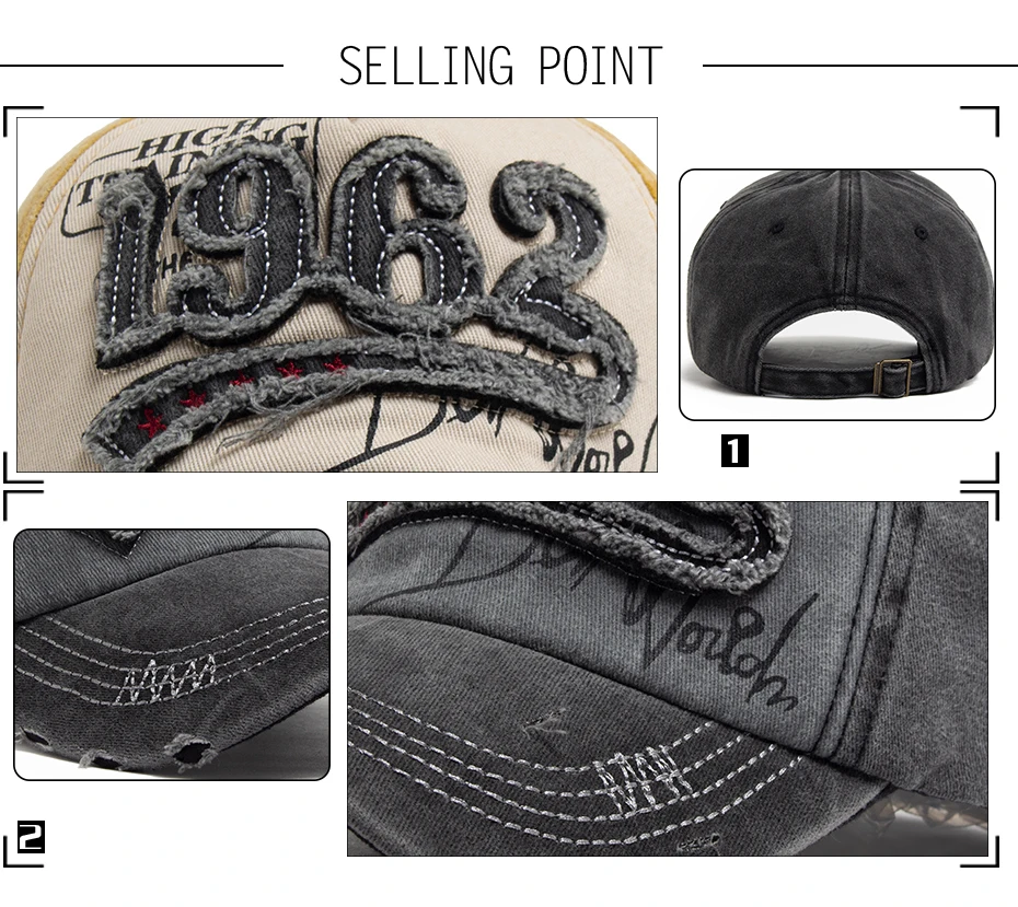 Mode Vintage gewaschene Baumwolle Baseball Cap Männer Digit 1962, Stickerei Snapback Frühling Herbst Frauen Hut Visier Hip Hop Caps – Detail 2