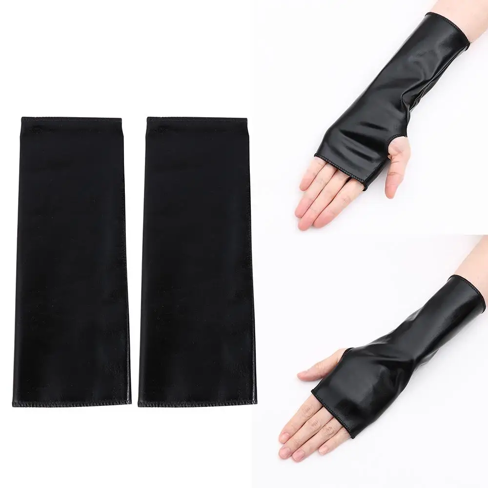 

Lolita Men Women Hip-Hop Dance PU Mittens Halloween Dress Up Leather Gloves Black Gloves