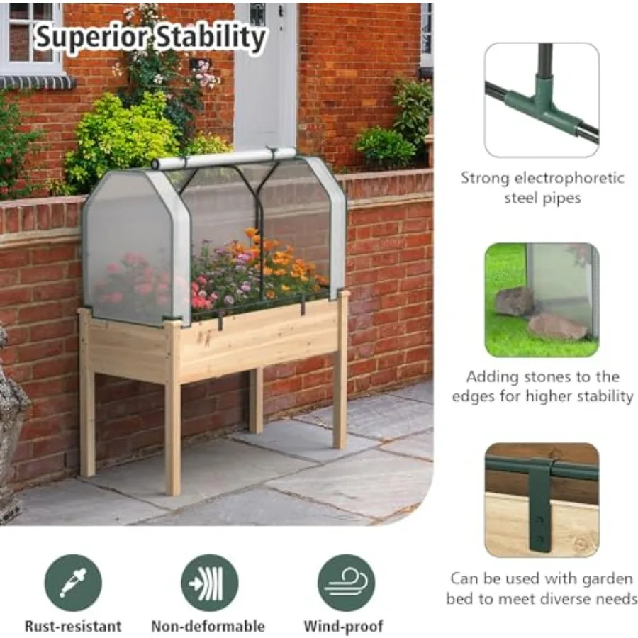 Outdoor gardening raised bed cover for vegetables, flowers herbs; cedar wood; natural brown; weather-resistant and easy-assembl