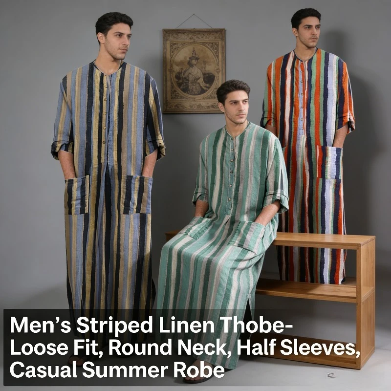 2026 بذلة الشرق الأوسط فضفاضة مريحة رداء مسلم ملابس رجالية عربية فضفاضة طويلة الأكمام رداء