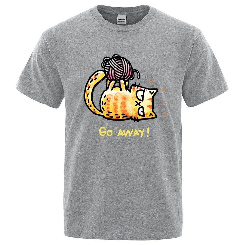 Angry Cat Go Away Cartoons Print Mens Tshirts Oversized Crewneck T Shirts Breathable Clothes Summer Cotton T-Shirt Loose Tops