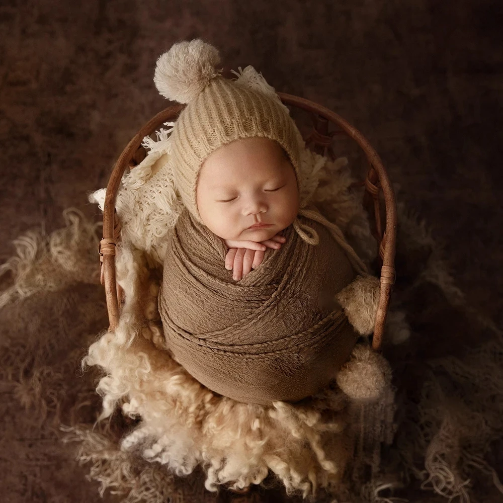 Newborn Baby Photography Cotton Wrap Baby Photo Knitted Hat Tassel Pillow Decoration Props Studio Photo Shooting Accessories