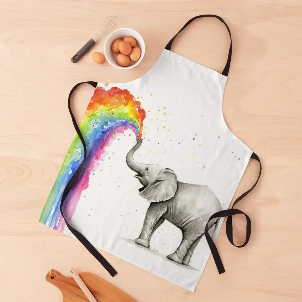 

Baby Elephant Spraying Rainbow Apron Kitchen Apras Man Hairdressing Apron