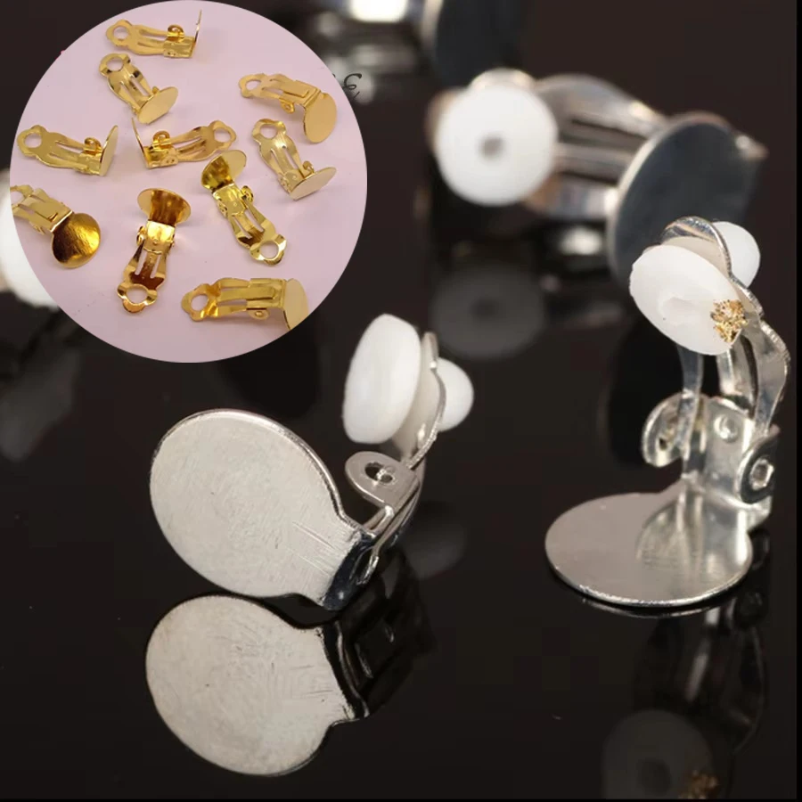 50pcs/lot 10mm Iron Earring Clip Round Flat Blank Base For No Ear Hole Earrings Non Piercing Jewelry Making Accessories Findings