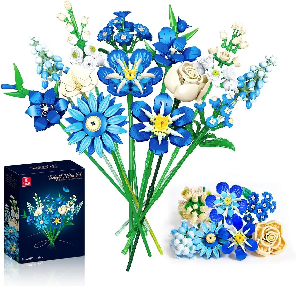 

Blue Tulip Flower Bouquet Building Blocks Set Creative Artificial Plant Models Home Decor Idea Gift for Adults And Girls
