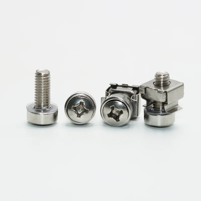 10set 304 Stainless Steel Network Storage Server Cabinet Screw Rack Mount Cage Nut Bolt Washer M5 M6x16 for Server Shelve Router