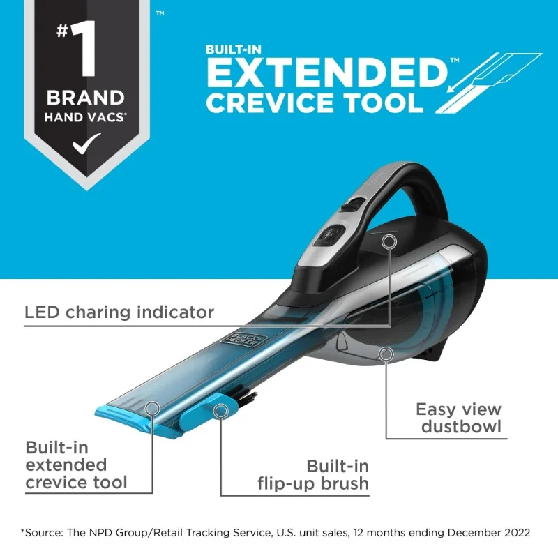 BLACK+DECKER Detailer Dustbuster Cordless Lithium-Ion Hand Vacuum, Powerful and Long Lasting Battery, HLVA315J00W