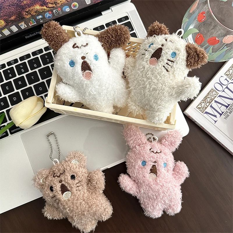 Cute Plush Screaming Dog Keychain Fluffy Soft Stuffed Doll Keyring Backpack Bag Pendant Charms For Kid Girlfriend Adorkable Gift