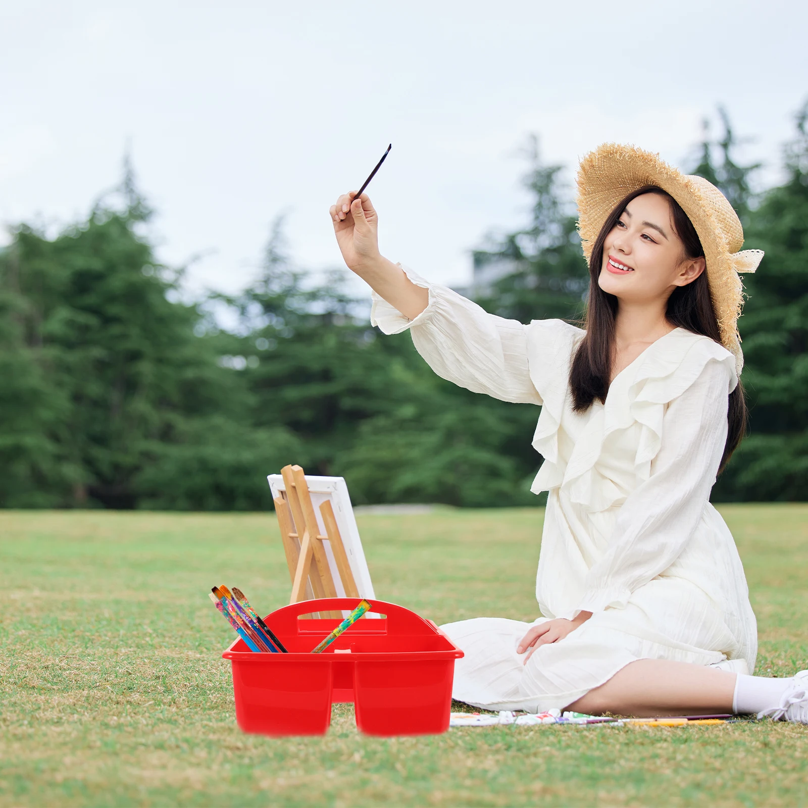 

2Pcs Large Capacity Portable Handheld Storage Basket Art Holder Organizer Stationery Supply Container Holder Sundries Container