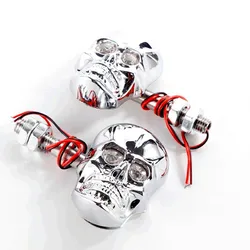 Pair Motorcycle LED Skull Turn Signal Light Universal Indicator Lamp For Harley Honda Suzuki Kawasaki Chopper Bobber