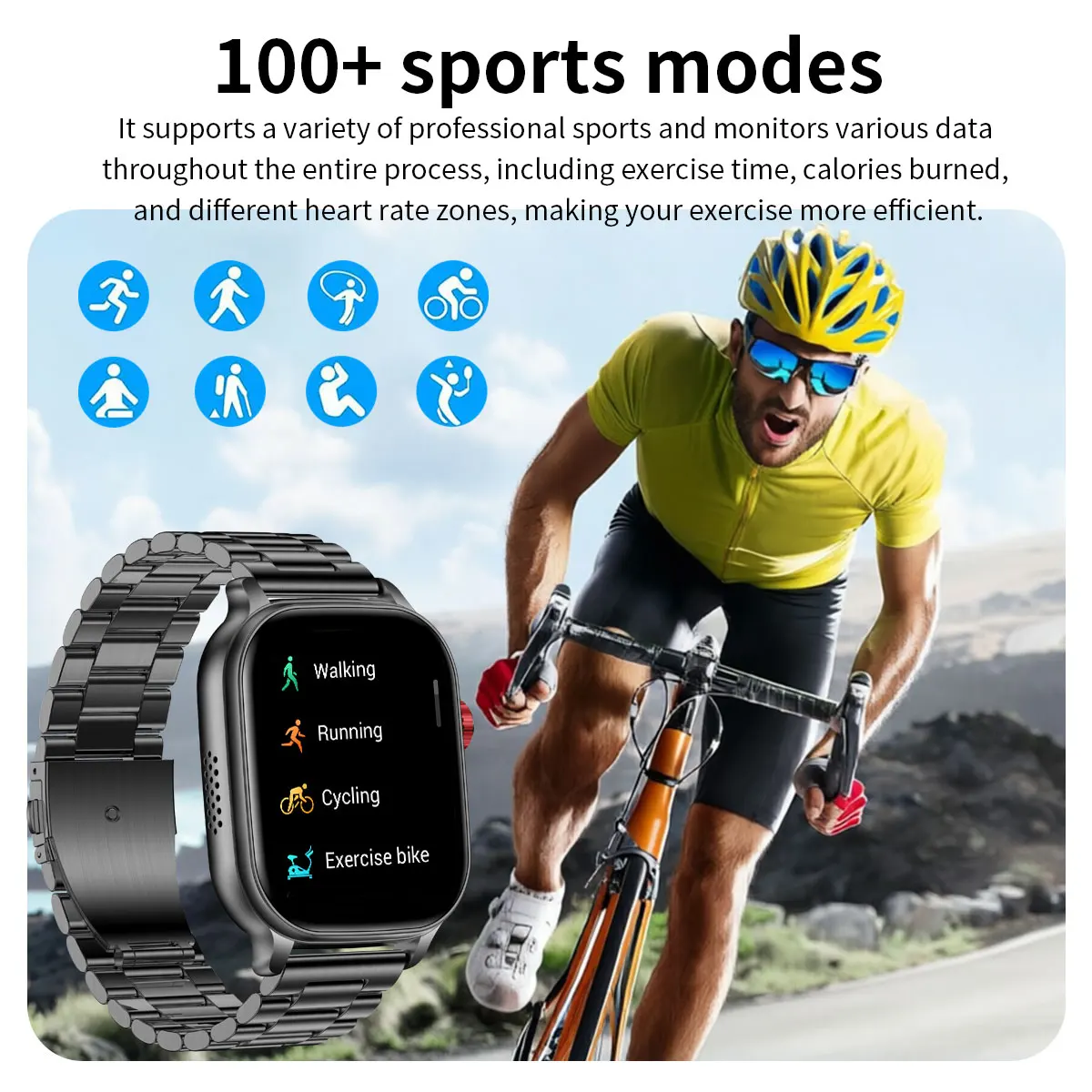 2026 Neue Smartwatch mit 1400mAh Akku, LED-Taschenlampe, 5ATM Wasserdicht, Herzfrequenzmessung, Sprachanruf, 100+ Sportmodi, für Männer und Frauen – Detail 8