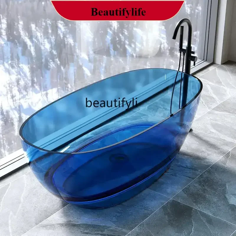 

FF5 Crystal Color Artificial Stone Independent Integrated Oval Transparent Resin Bathtub for Home And Hotel Use