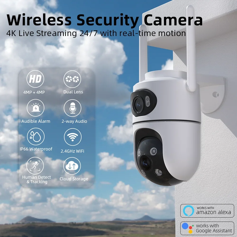 

PEGATAH 4K 8MP Dual Lens Wifi Cam Outdoor PTZ Night Vision Dual Screen Human Detection Security Protection Surveillance IP Cam