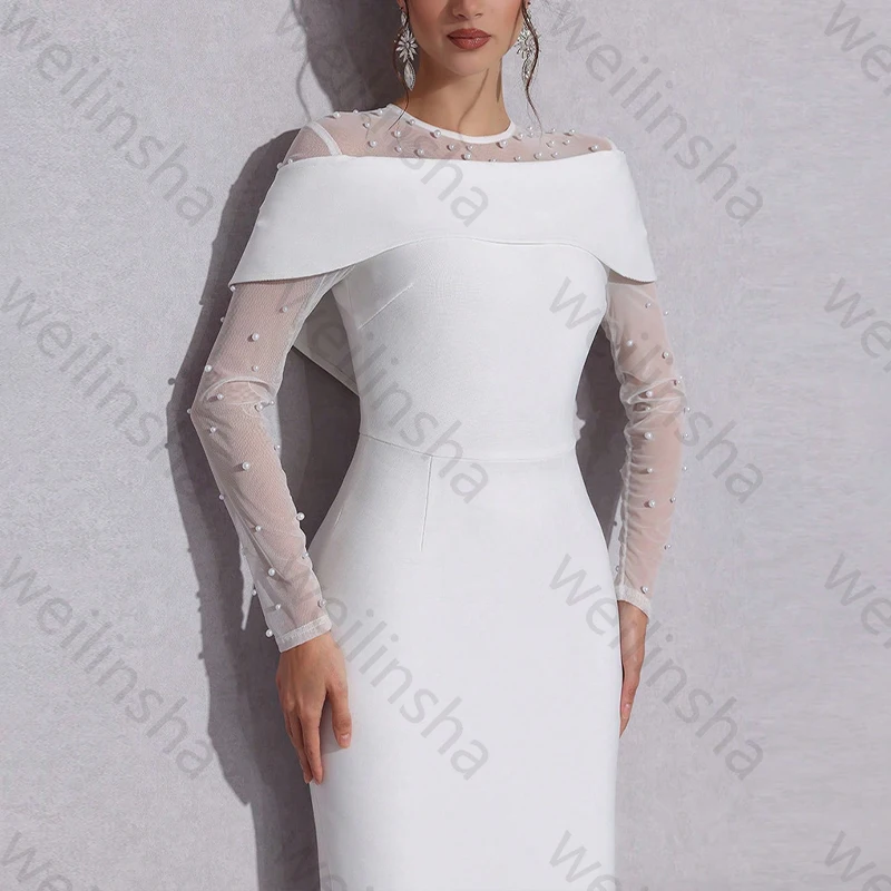 Abiti da sera eleganti a maniche lunghe con scollo a O Abito da celebrità sexy Squisiti abiti da ballo di alta qualità per le donne personalizzati