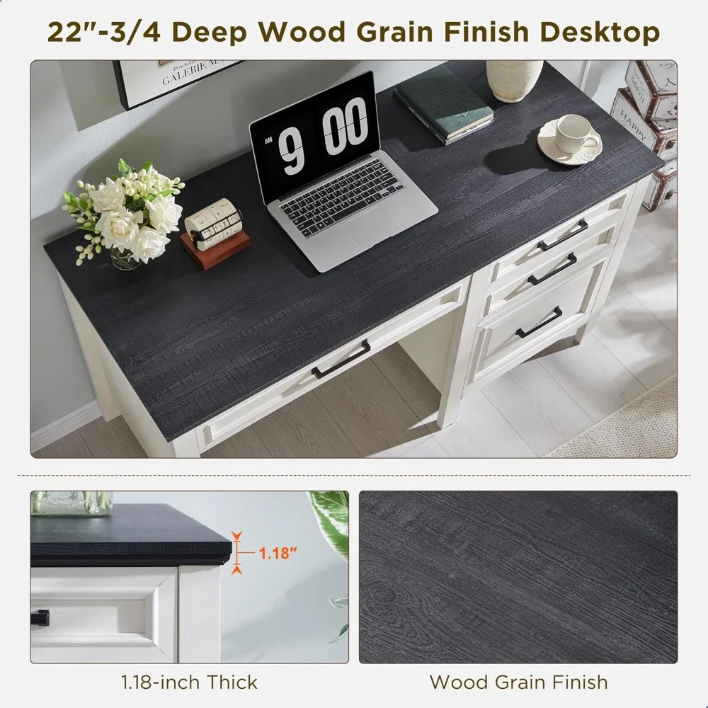 

Home Office Desk, Modern Farmhouse Computer Desk with File Cabinet Letter T4 F4 Legal, Study Writing Desk, 53 Inch