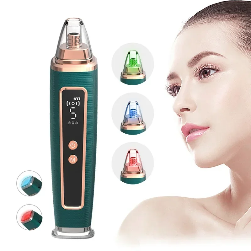 Blackhead Remover Vacuum Electric Facial Pore Cleaner with Hot and Cold Care 3 Skin Repair Lamps 5 Probes 5 Suction Power