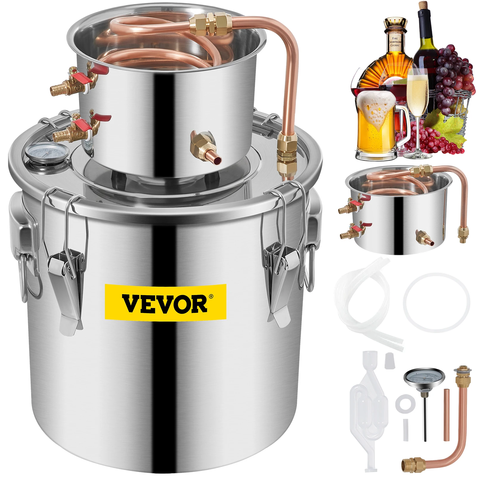 SucceBuy 3 5 8 13 Gal Alcohol Nog Roestvrij Staal Alcohol Distilleerder Koperen Buis Thuis Brouwen Kit voor DIY Whisky Wijn - afbeelding 2