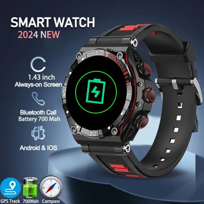 2025 New 1.43-inch AMOLED HD Men Smartwatch GPS Track HD Bluetooth Call 700Mah Large Battery Sport Smartwatch