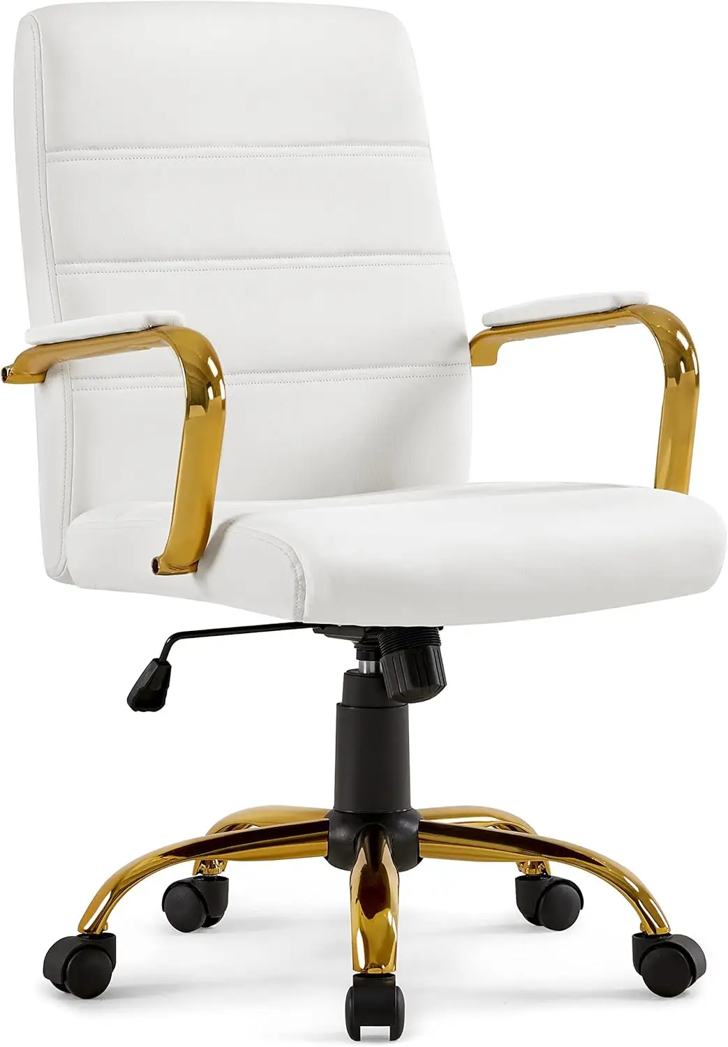 

Topeakmart Office Desk Chair Mid-Back Adjustable Chair PU Leather Executive Chair w/Gold Frame White Seat