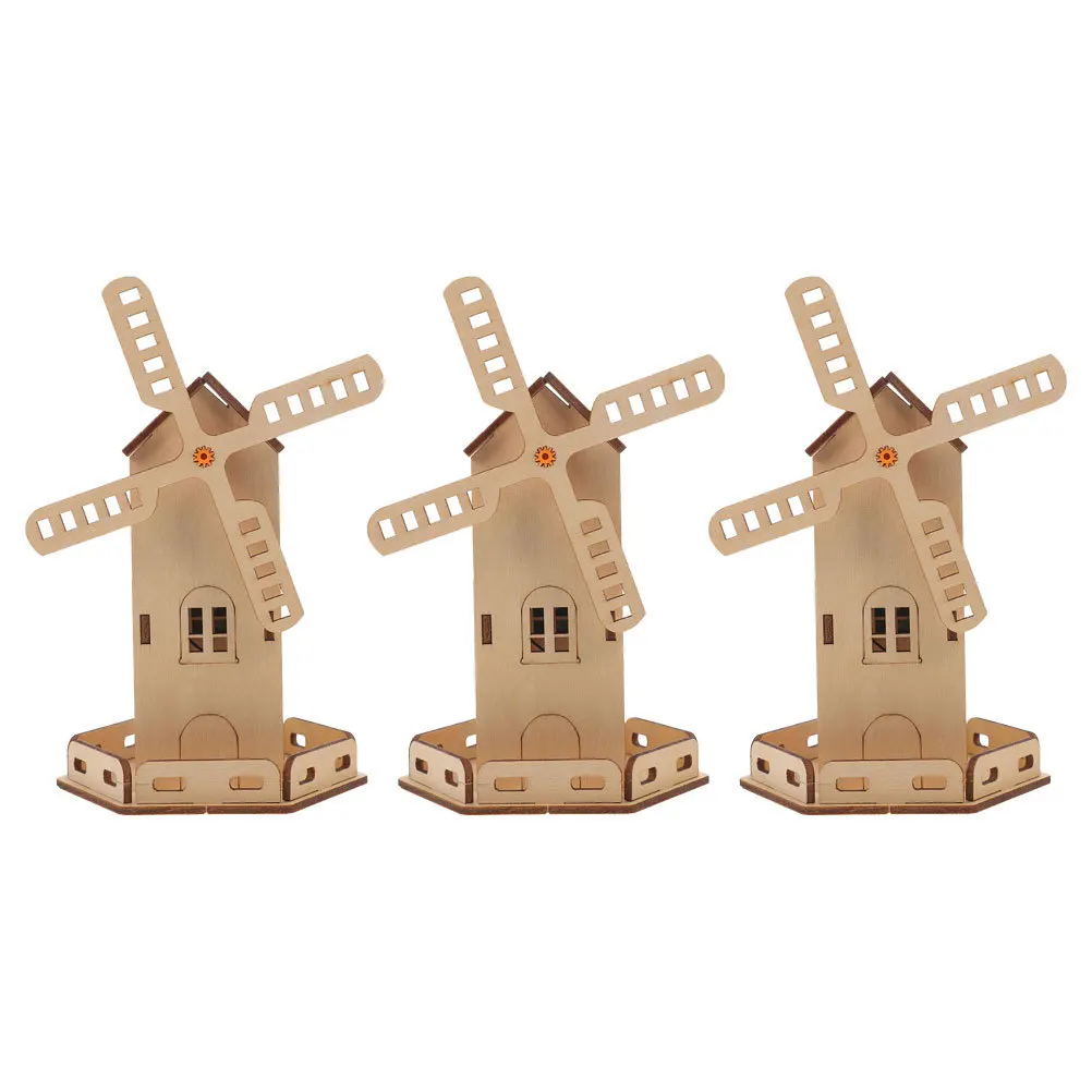3-delige windmolen op zonne-energie Stem Science Craft Kit DIY houten huis constructie educatief wetenschapsexperiment Project