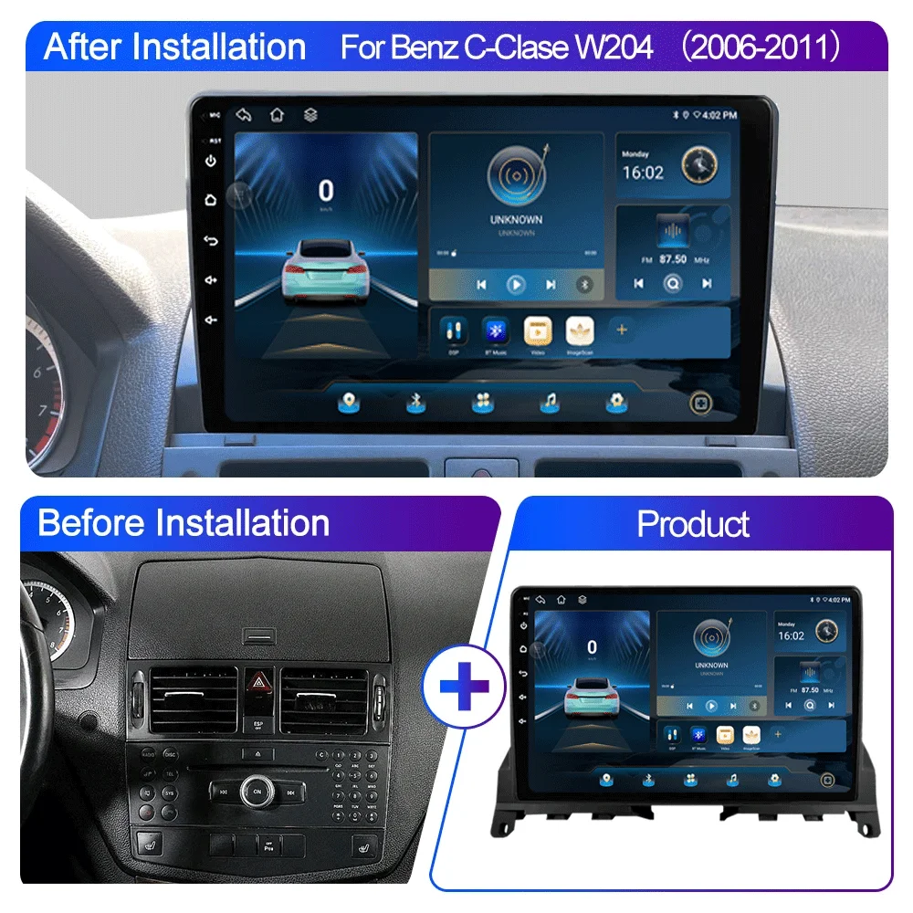 LJZN Android 16 2 Din Radio Car Multimedia Video Player For Mercedes Benz C Class 3 W204 2006-2011 Carplay Autoradio GPS 5G+WIFI