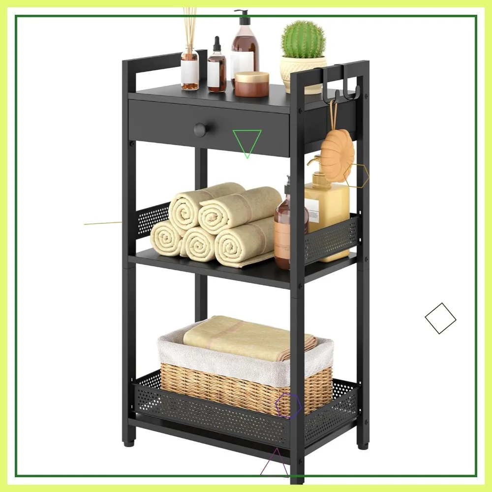 

3-Tier Bathroom Ladder Shelf with Drawer, Freestanding Storage Organizer for Home Office Living Room
