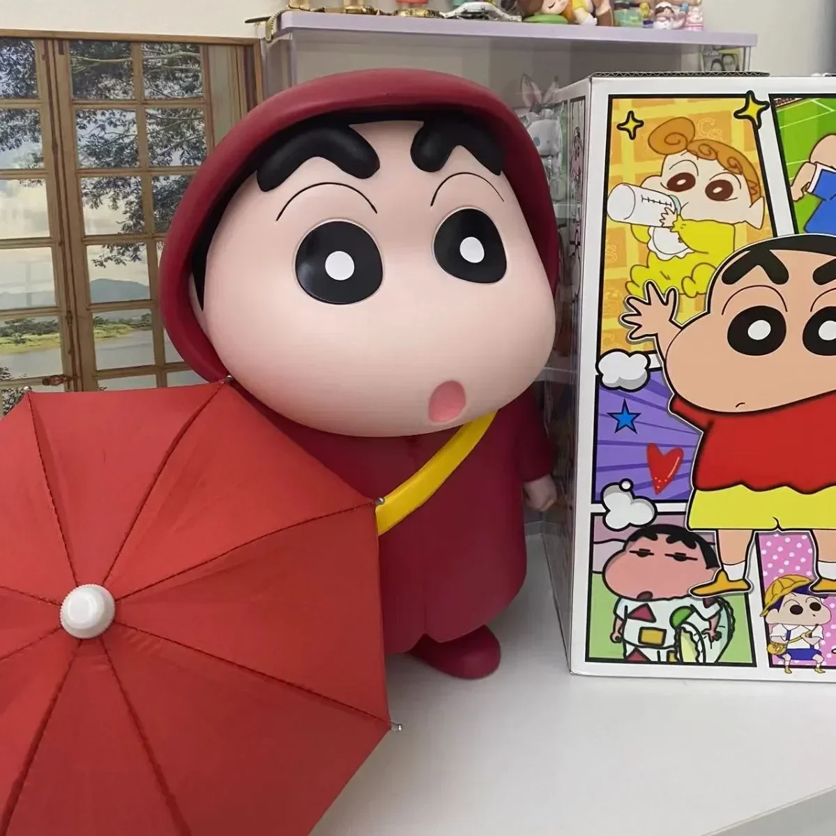 40cm Crayon Shin-Chan เสื้อกันฝนขนาดใหญ่ชุดฟิกเกอร์โมเดลเครื่องประดับรถยนต์คอลเลกชันตุ๊กตาอะนิเมะ kado ulang tahun จำกัด