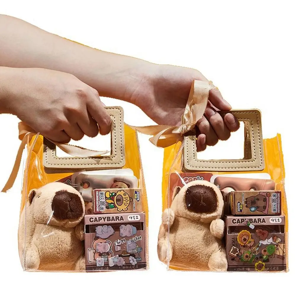 

Plush Pendants Capybara Stationery Set with Handbag Final Prizes Pen Stickers Notebook Kawaii Stationery Gift Bag for Students