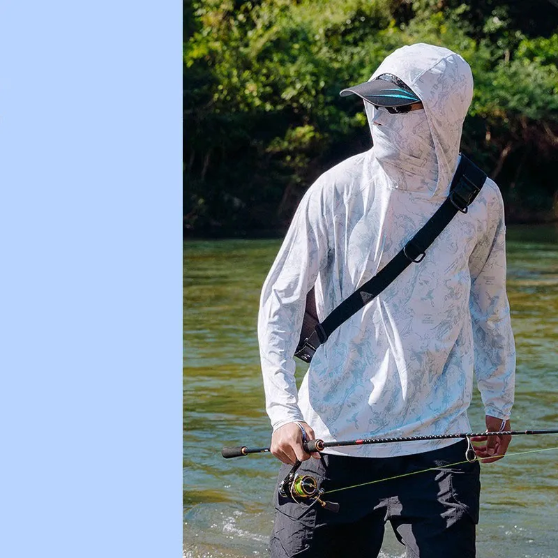التمويه الصيد ملابس الحماية من الشمس الرجال الحرير الجليد الصيف رقيقة جدا غطاء الصيد في الهواء الطلق تنفس تجفيف الشمس الملابس