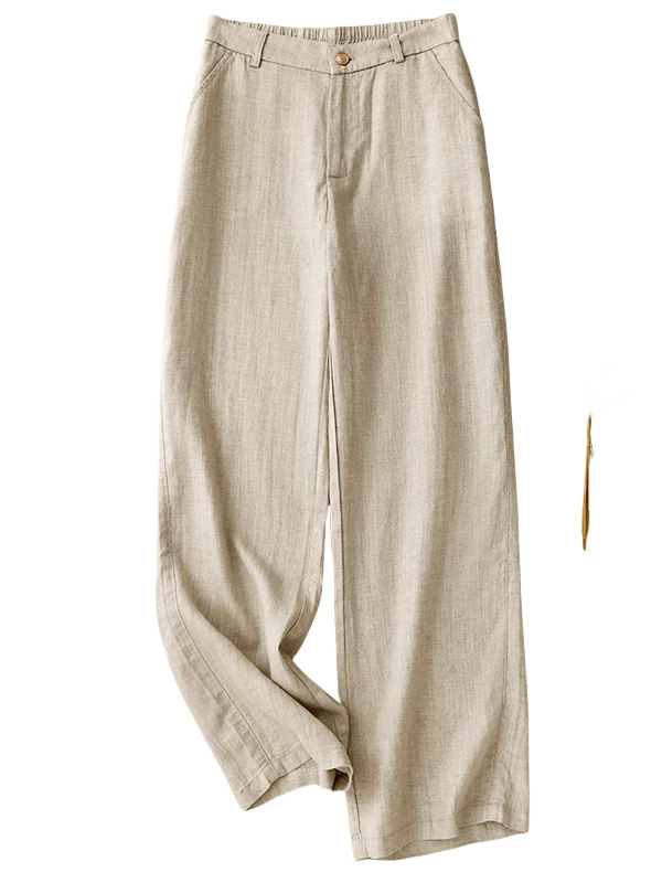 High-End Lyocell Anti-Wrinkle Linen Wide Leg Pants Women's Spring Summer Thin Cotton Linen Casual Loose Dra Floor-Length ...
