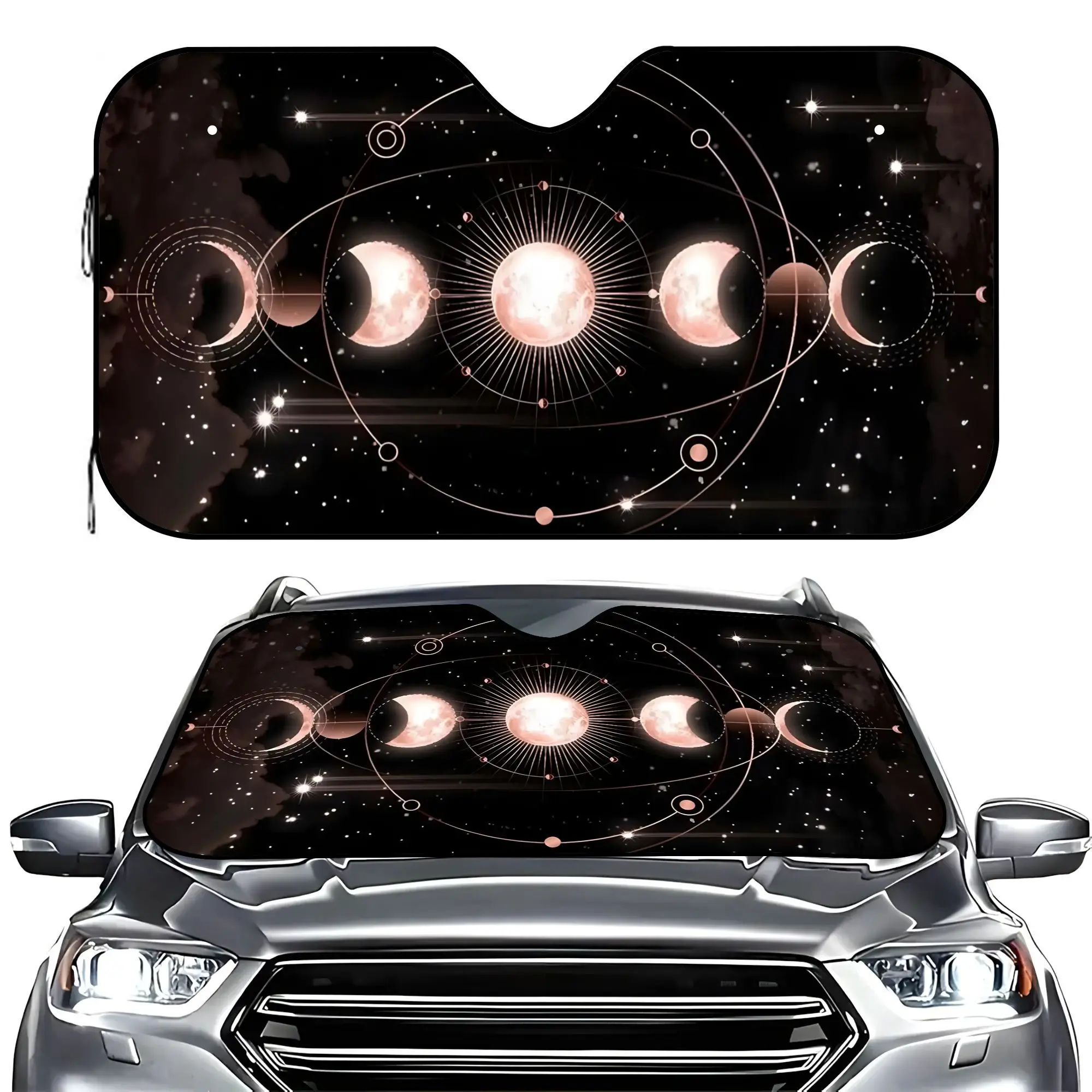 

1pc Moon Phase Starry Sky Premium Car Sunshade Universal UV Scratch Resistant Windshield Protector with Cooling Effect