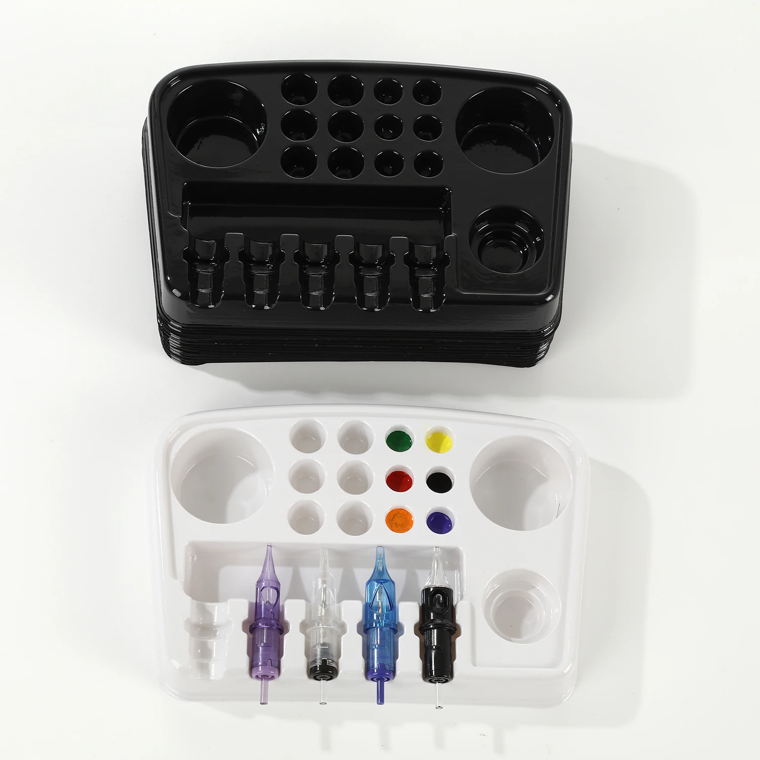 

12 шт. одноразовый лоток для чернил для татуировки, игла для татуировки, держатель для чашки, портативная пластиковая палитра для татуировки, лоток для картриджей для татуировки